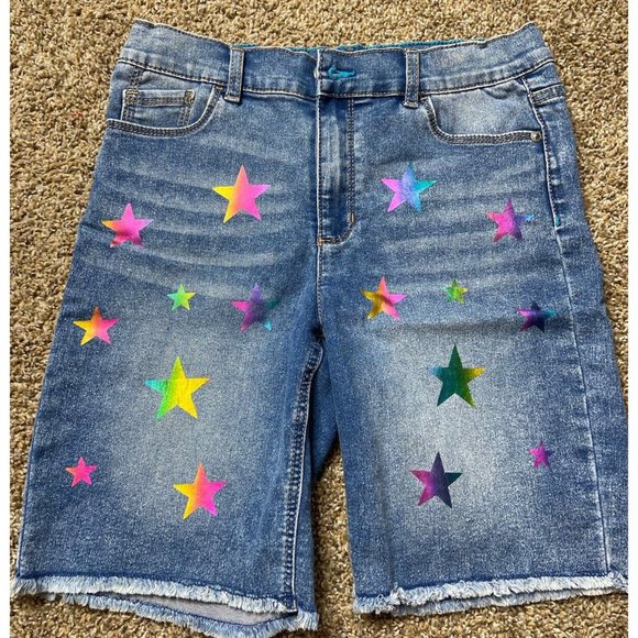 Jordache Bermuda High Rise Shorts Girls Size 16 Multicolor Stars Be Happy - Picture 1 of 12